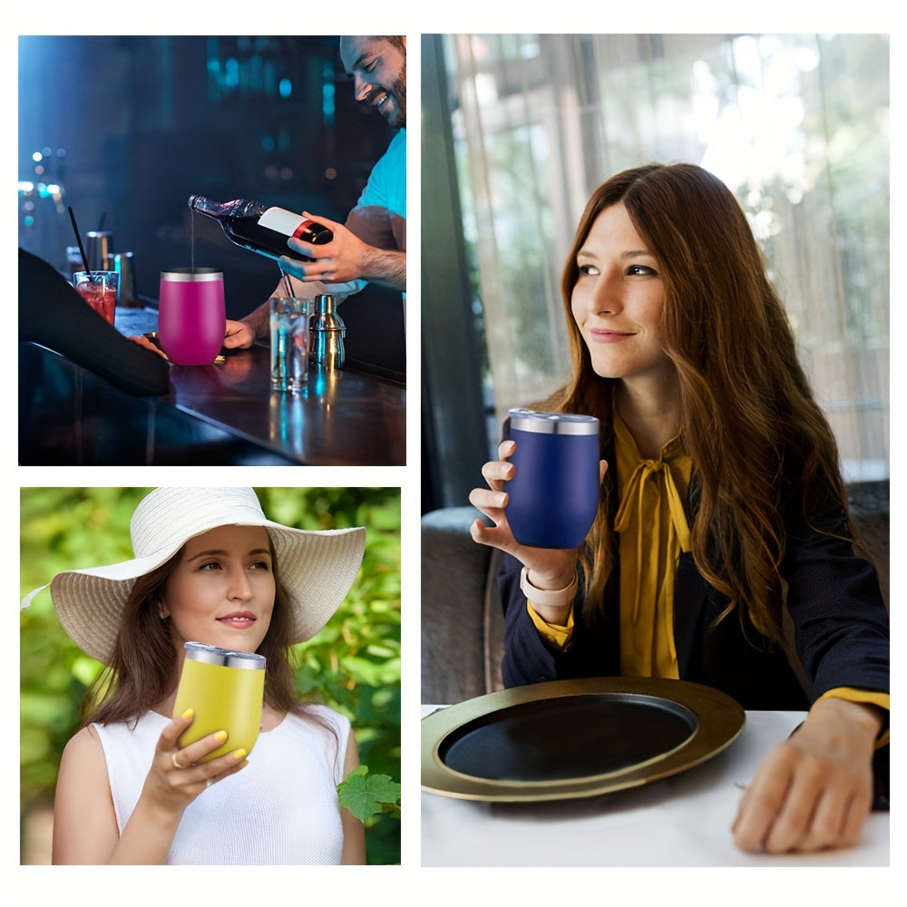 1pc, Wine Tumbler, 12 Oz Coffee Mugs With Lid, Double-Layer Vacuum Cup, Long Lasting Insulation Water Bottle, Indoor Outdoor Coffee Cup, Kitchen Accessories, Household Items