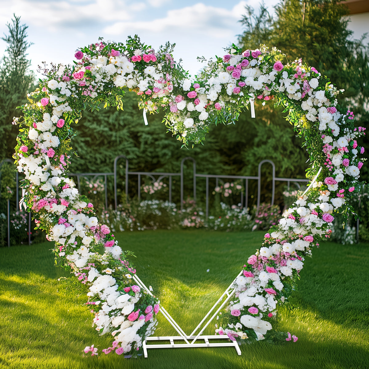 White Heart-Shaped Wedding Arch Backdrop Stand - Heavy-Duty Metal Double-Layer Freestanding Flower Balloon Arbor with Sturdy Base for Outdoor/ Weddings, Proposals, Bridal Showers - Easy Assembly, Portable Wedding Arch for Cer