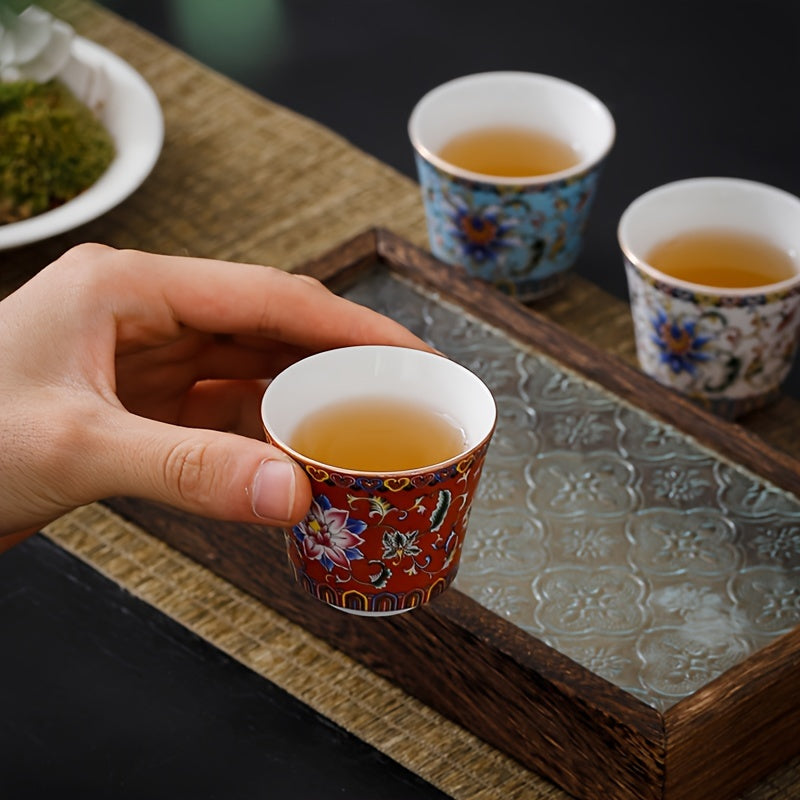 Timeless Appeal, Elegant Floral Enamel Tea Cup Set - 6 Ceramic Tea Cups with Gift Box, Reusable & Handwash Only, Perfect for Home, Office, and Restaurant Use