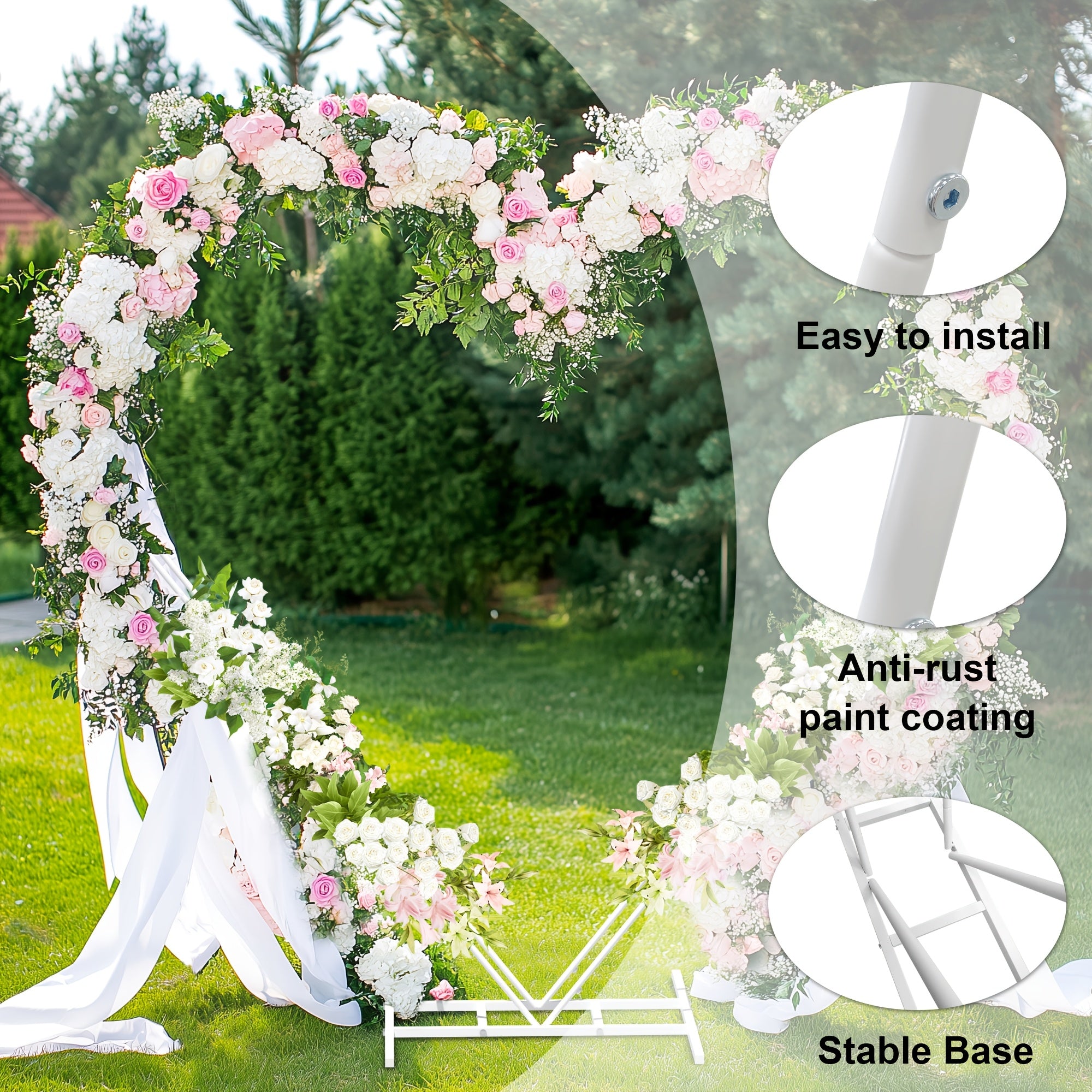 White Heart-Shaped Wedding Arch Backdrop Stand - Heavy-Duty Metal Double-Layer Freestanding Flower Balloon Arbor with Sturdy Base for Outdoor/ Weddings, Proposals, Bridal Showers - Easy Assembly, Portable Wedding Arch for Cer