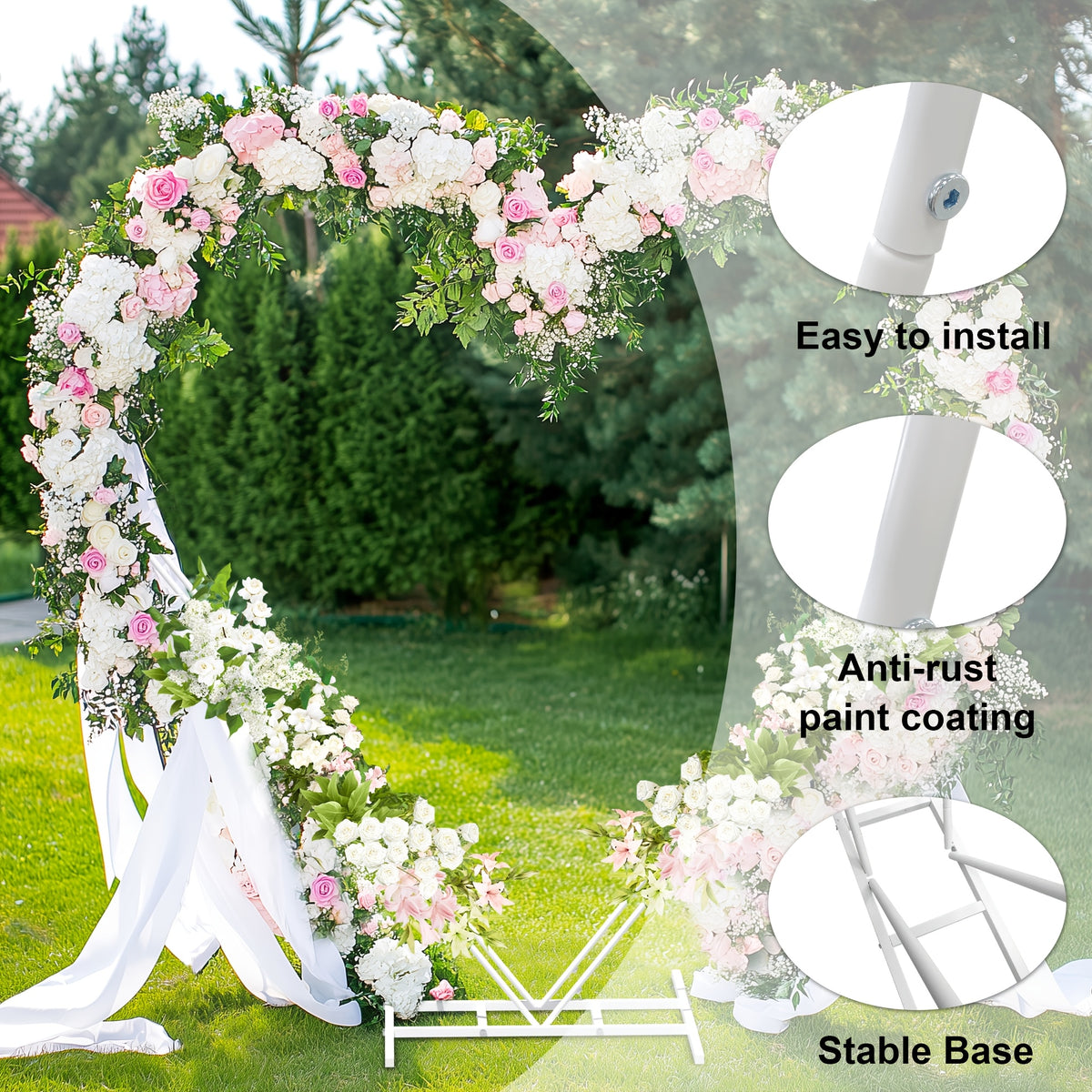 White Heart-Shaped Wedding Arch Backdrop Stand - Heavy-Duty Metal Double-Layer Freestanding Flower Balloon Arbor with Sturdy Base for Outdoor/ Weddings, Proposals, Bridal Showers - Easy Assembly, Portable Wedding Arch for Cer