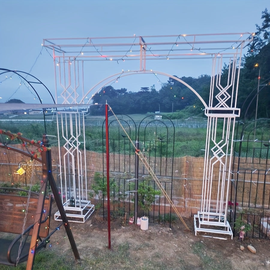 260*259cm Heavy Duty Metal Wedding Arch Backdrop Stand - Large Square Garden Arbor with Sturdy Base, Elegant & Golden Floral Design