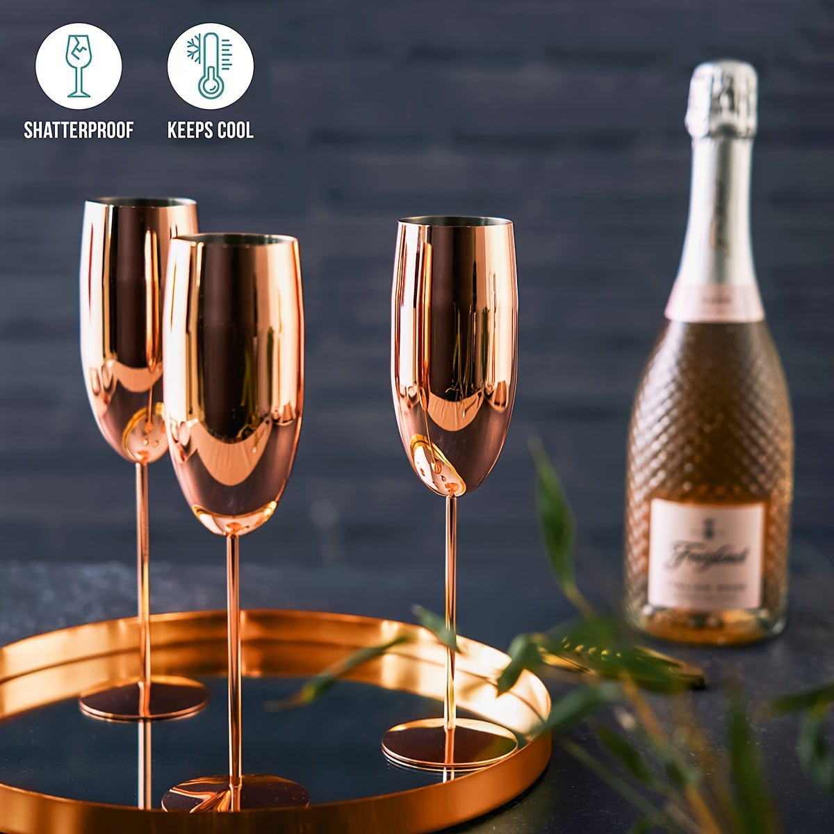 270ml Golden High-footed Wine Glass, Drop-resistant Stainless Steel Champagne Glass For Bar Home Wedding Party