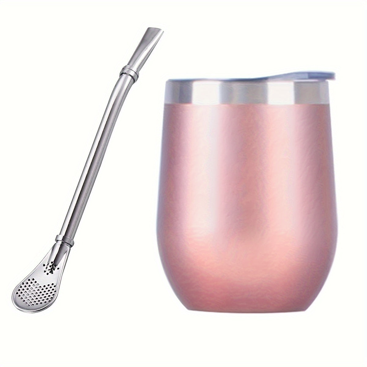 HEPEGA 12oz Stainless Steel Yerba Mate Gourd Set with Lid & Bombilla - Double-Walled, Insulated for Hot or Cold Beverages, Dishwasher Safe, Lead-Free