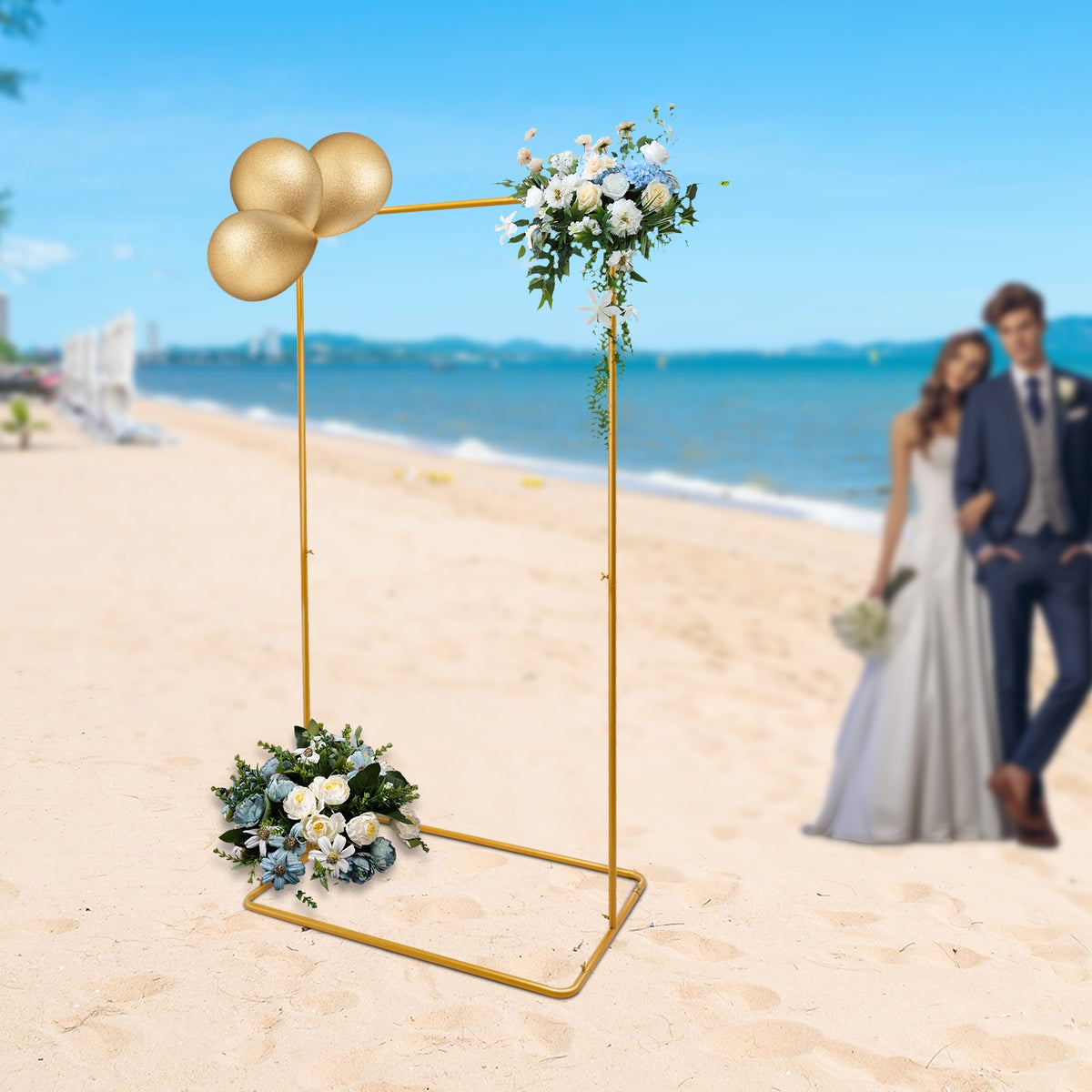 2 x 1.05m Wedding Flower Stand 22mm Round Tube Golden, Wear-Resistant and Rustproof, 7.98 KG Load Capacity, Easy to Move with Widened Rectangular Base 41.33×24.4in, Suitable for Garden Decorations, Wedding Arrangements, Outd