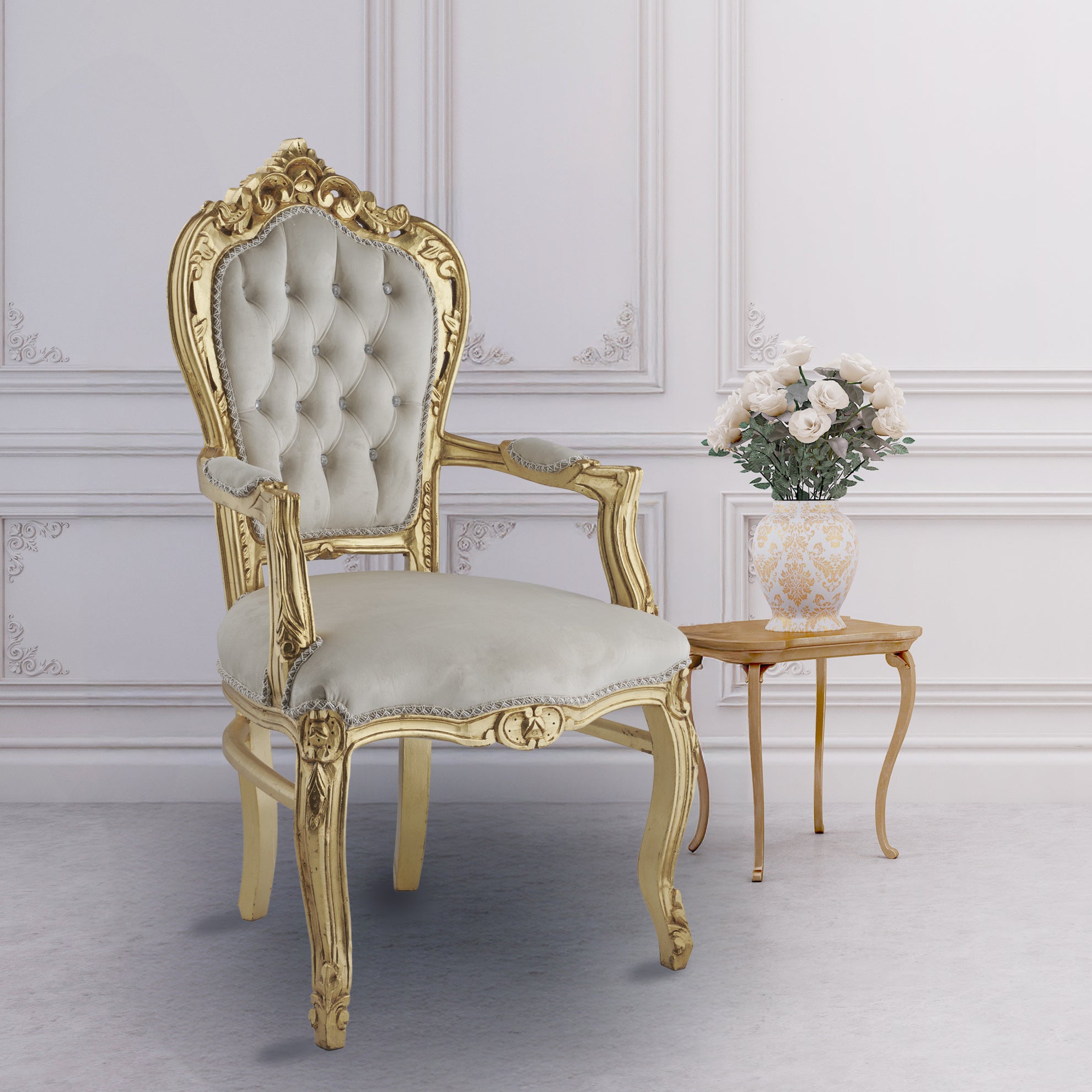Table Chair Baroque-Style Armchair - Rococo in Solid Wood Decorated