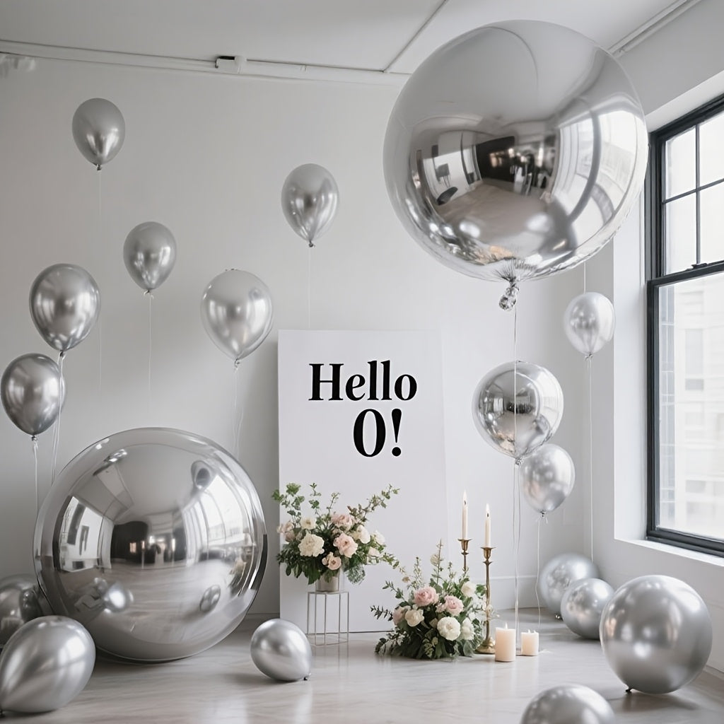 30 PCS Giant 4D Mirror Aluminum Foil Balloons Set (55.88cm, 81.28cm, 127.0cm) -  with Adhesive Strips