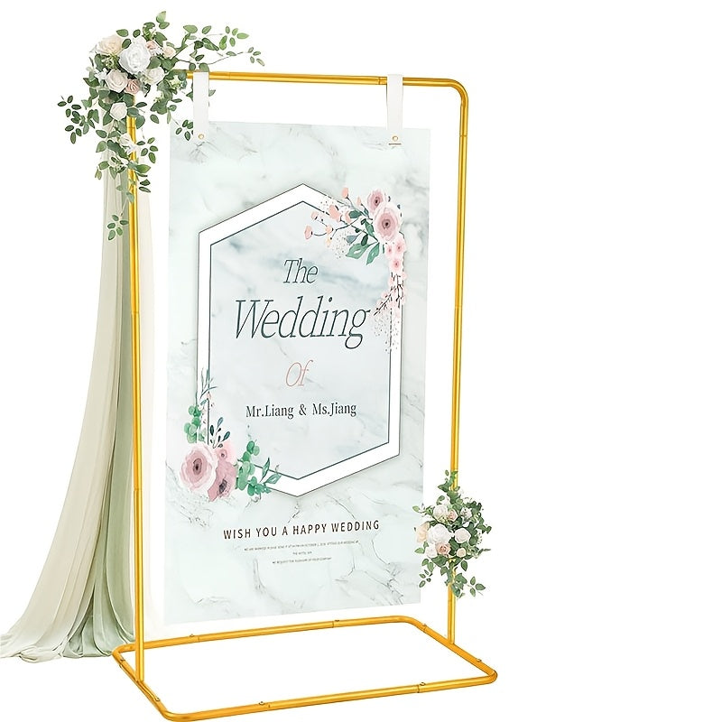 Elegant Golden Wedding Reception Arch Support Stand with Floral Design - Adjustable Square Frame for "The Wedding of Mr. & Mrs., " Perfect for Weddings, Engagements, Birthdays, and Events, Wedding Decorations