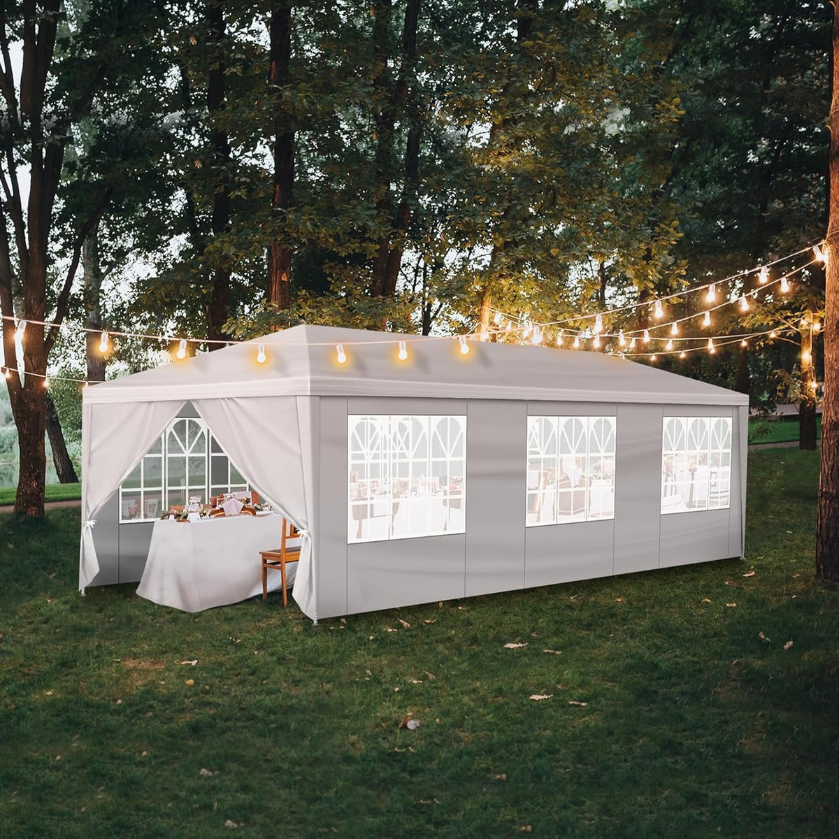 Bonnol Extra Large 3x9m White Gazebo with 8 Removable Side Walls - Heavy-Duty PE Roof & Sturdy Iron Frame, UV 50+ Sun Protection, Wedding/Party/Market Tent with Easy Setup, Spacious Canopy for Events, Durable Garden Pavilion,