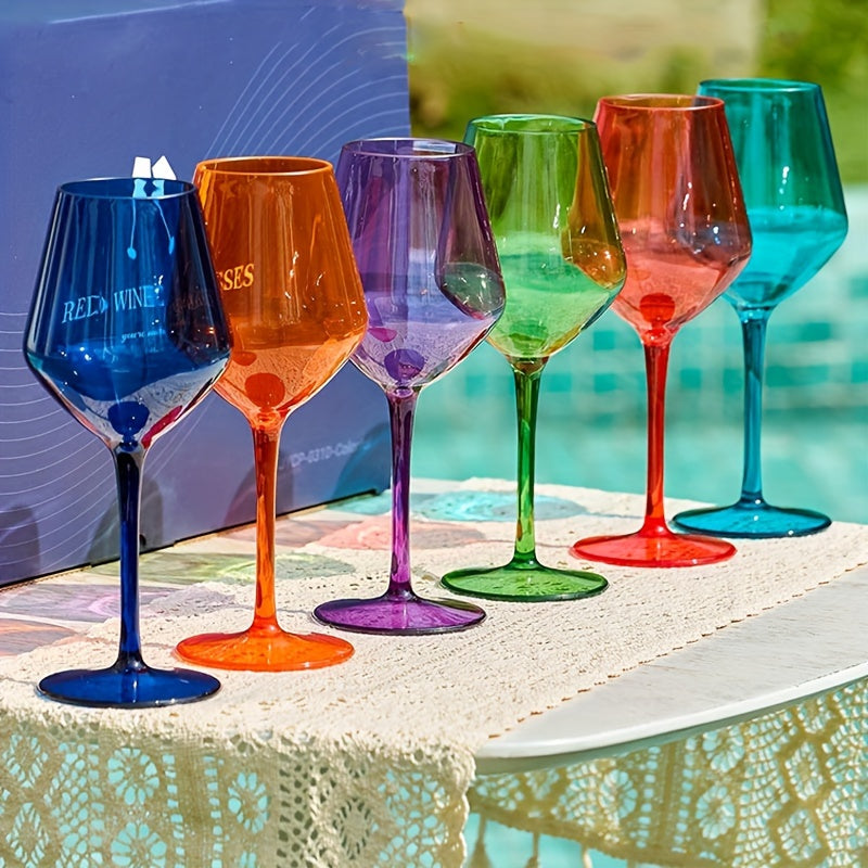 6pcs Colorful Unbreakable Wine Glass Set, 15oz Tritan Plastic Goblets with Long Stems - Dishwasher Safe, Perfect for Parties, Weddings & Outdoor Events