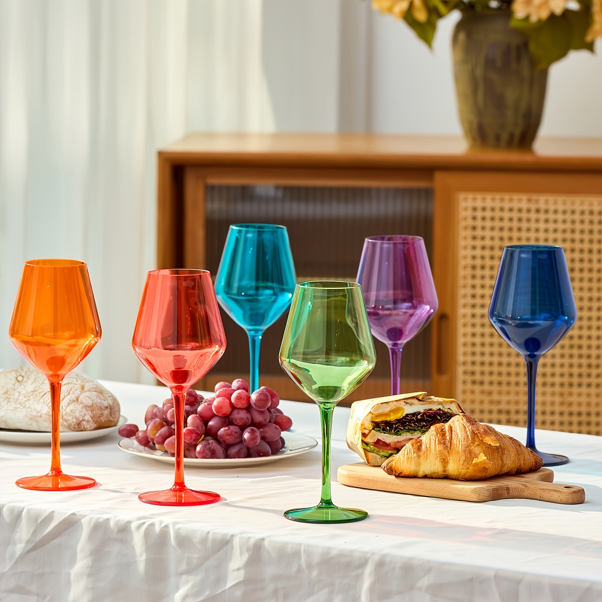 6pcs Colorful Unbreakable Wine Glass Set, 15oz Tritan Plastic Goblets with Long Stems - Dishwasher Safe, Perfect for Parties, Weddings & Outdoor Events