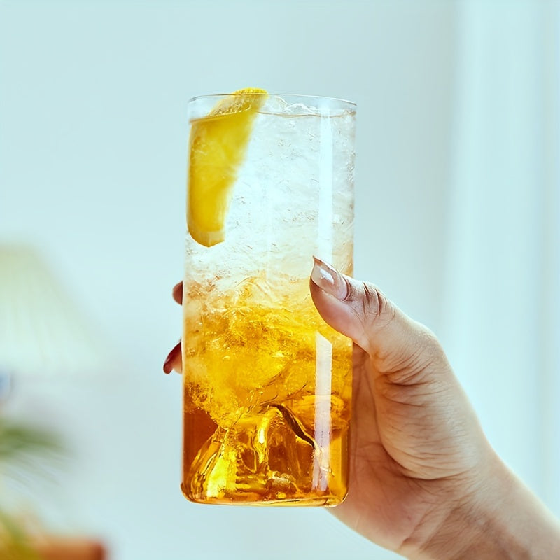 6pcs Glass Cups, 15oz Square Drinking Glasses Set, Square Glass Cups, Thin Highball Glasses Drink Tumbler Set, Clear Tall Glass Cups For Tea Iced Coffee, Water, Juice, Beer, Whiskey, Cocktails, Kitchen Party Home Bar Accessor