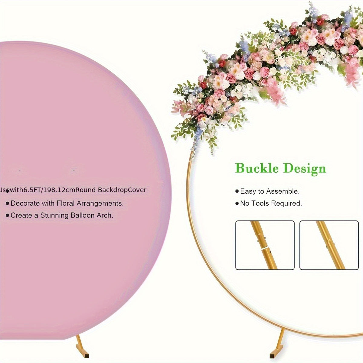 PlusFive Round Backdrop Stand, 6.9ft (2.1m) Golden Circle Round Arch Stand, Wedding Arch Frame, Big Size Arch Stands For Wedding Birthday Shower Photo Background Party Decorations