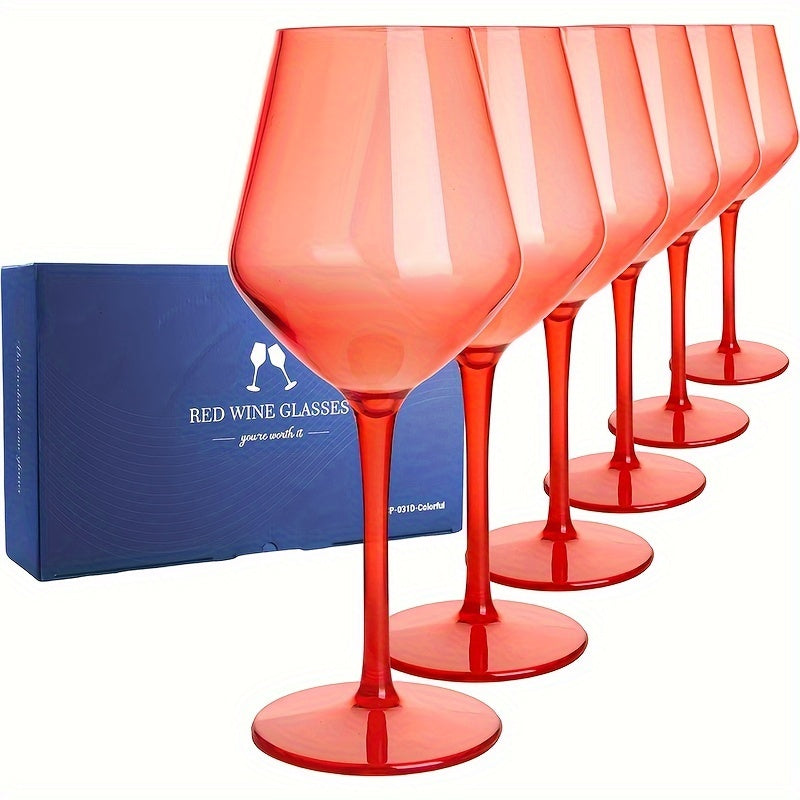 6pcs Colorful Unbreakable Wine Glass Set, 15oz Tritan Plastic Goblets with Long Stems - Dishwasher Safe, Perfect for Parties, Weddings & Outdoor Events