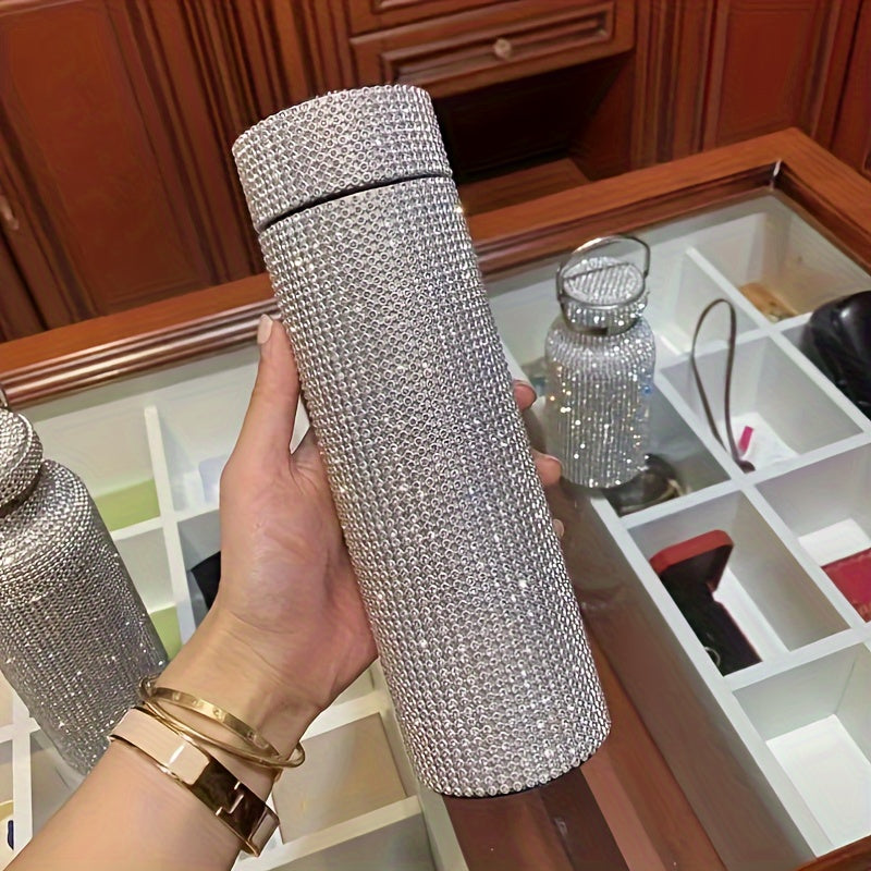 1pc, Sparkling Studded Vacuum Flask, 16oz/480ml Stainless Steel Insulated Water Bottles, Travel Thermal Cups, For Hot And Cold Beverages, Summer Winter Drinkware, Gifts