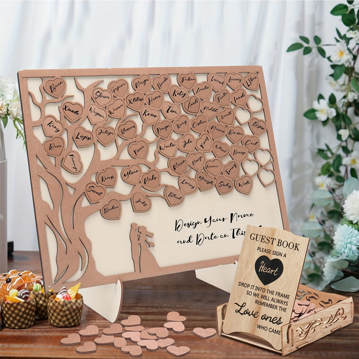 1set Wedding Guest Book Alternative, Guest Book Wedding Reception with Wooden Hearts Guest Book Signs