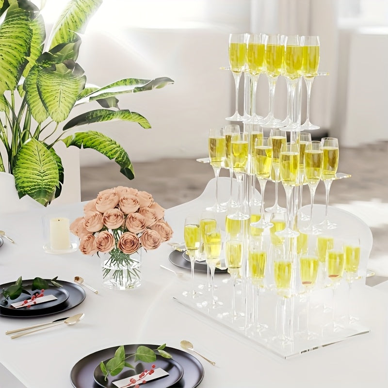 1pc elegant transparent three-layer cocktail glass stand for 36 cups - tower champagne glass display stand perfect for parties and parties