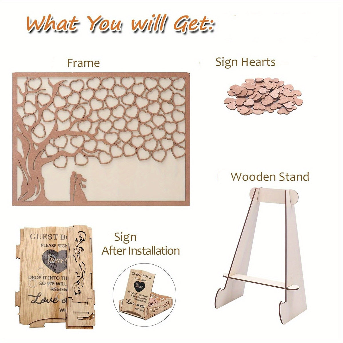 1set Wedding Guest Book Alternative, Guest Book Wedding Reception with Wooden Hearts Guest Book Signs