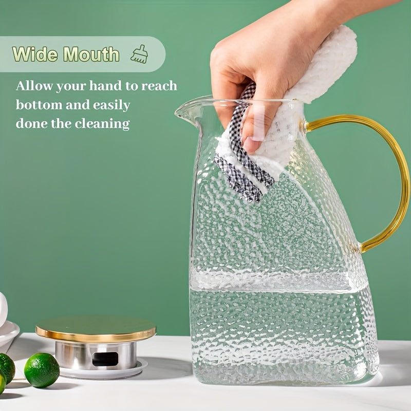 60oz Glass Pitcher with Lid & Spout - Reusable, High-Quality Beverage Jug for Hot/Cold Drinks - Perfect for Iced Tea, Juice, Coffee, Milk - Ideal for Home, Parties, and Hotel Use