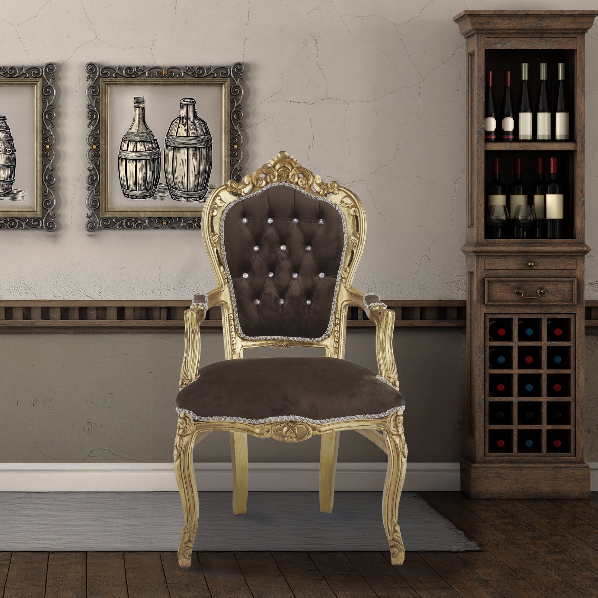 Table Chair Baroque-Style Armchair - Rococo in Solid Wood Decorated