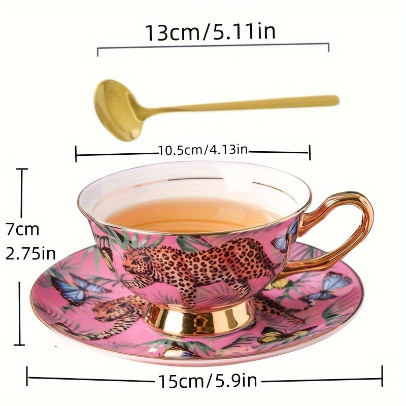 Luxury Vintage Bone China Tea Set - 7oz Coffee Cup, Saucer & Spoon, Lead-Free, Insulated, Non-Slip Grip, Perfect for Afternoon Tea & Special Occasions