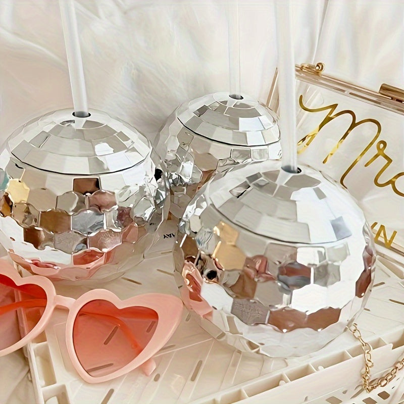1pc/4pcs, Disco Ball Drink Tumbler With Straw And Lid, 600ml/20oz Shiny Sparkling Party Drinking Cup For Nightclub, Bar, Wedding, And More