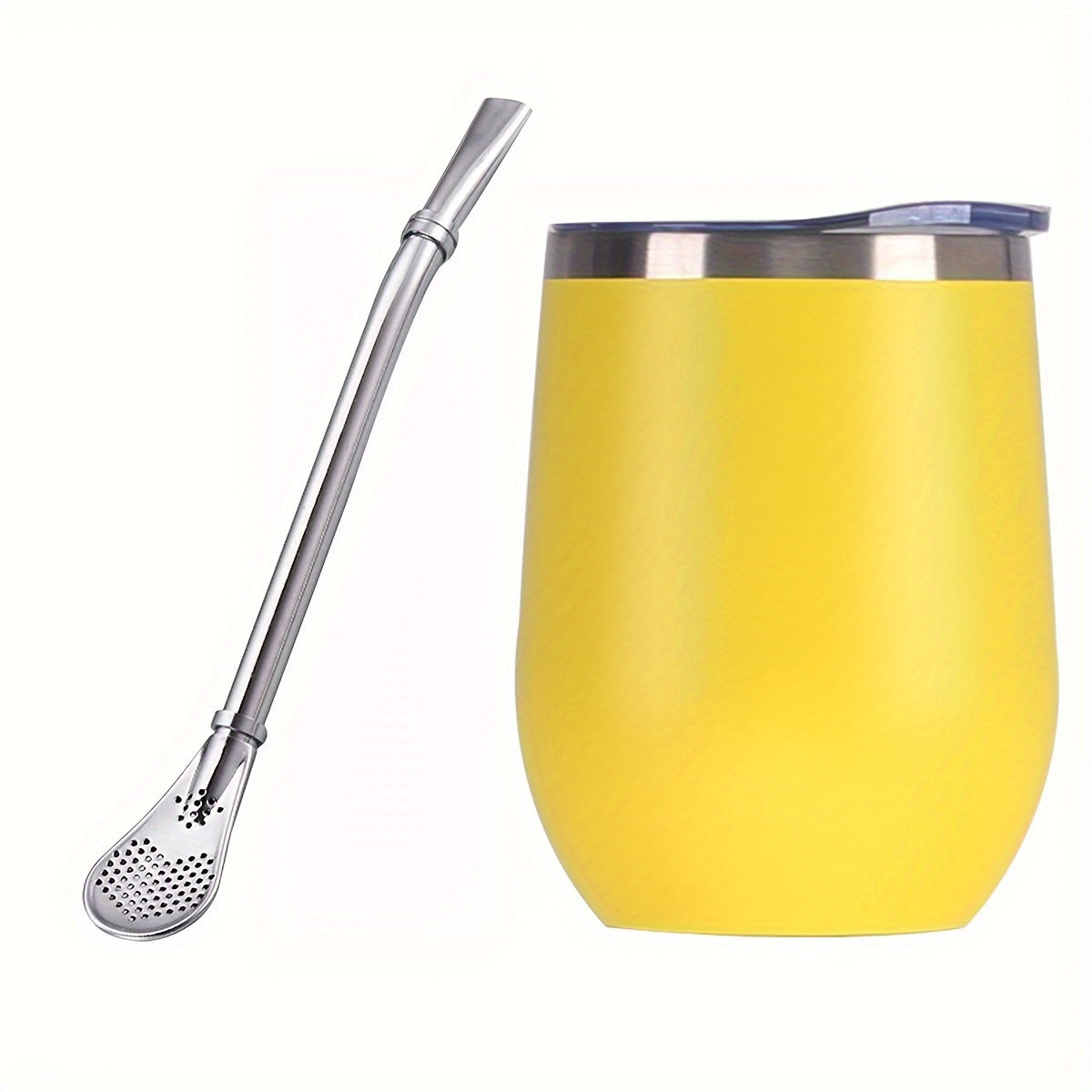 HEPEGA 12oz Stainless Steel Yerba Mate Gourd Set with Lid & Bombilla - Double-Walled, Insulated for Hot or Cold Beverages, Dishwasher Safe, Lead-Free