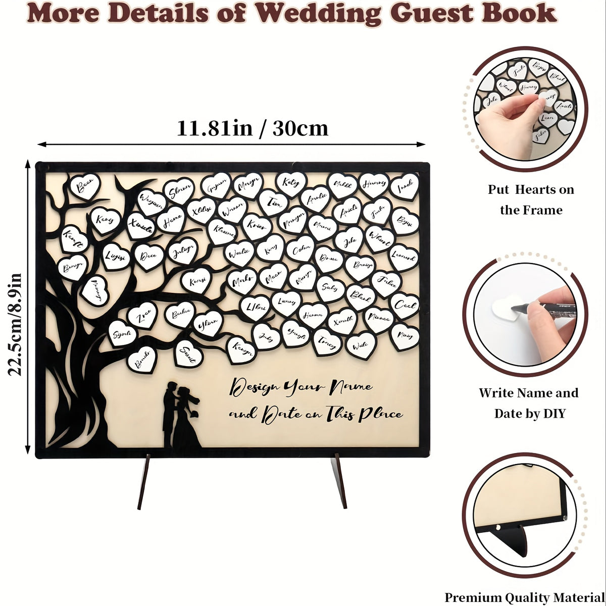 1set Wedding Guest Book Alternative, Guest Book Wedding Reception with Wooden Hearts Guest Book Signs