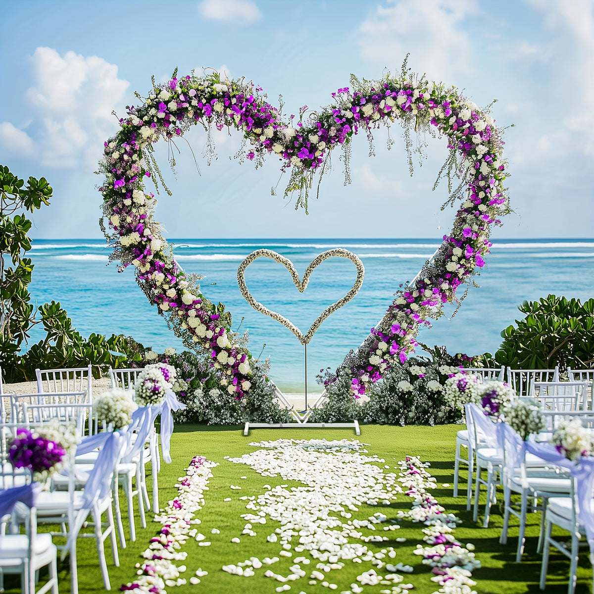 White Heart-Shaped Wedding Arch Backdrop Stand - Heavy-Duty Metal Double-Layer Freestanding Flower Balloon Arbor with Sturdy Base for Outdoor/ Weddings, Proposals, Bridal Showers - Easy Assembly, Portable Wedding Arch for Cer