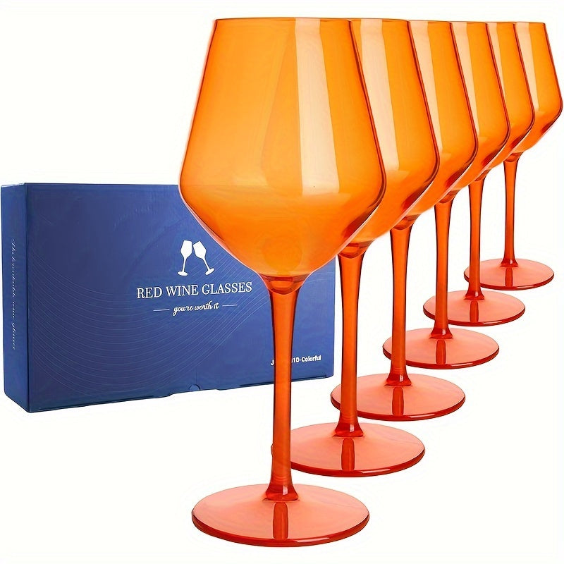 6pcs Colorful Unbreakable Wine Glass Set, 15oz Tritan Plastic Goblets with Long Stems - Dishwasher Safe, Perfect for Parties, Weddings & Outdoor Events