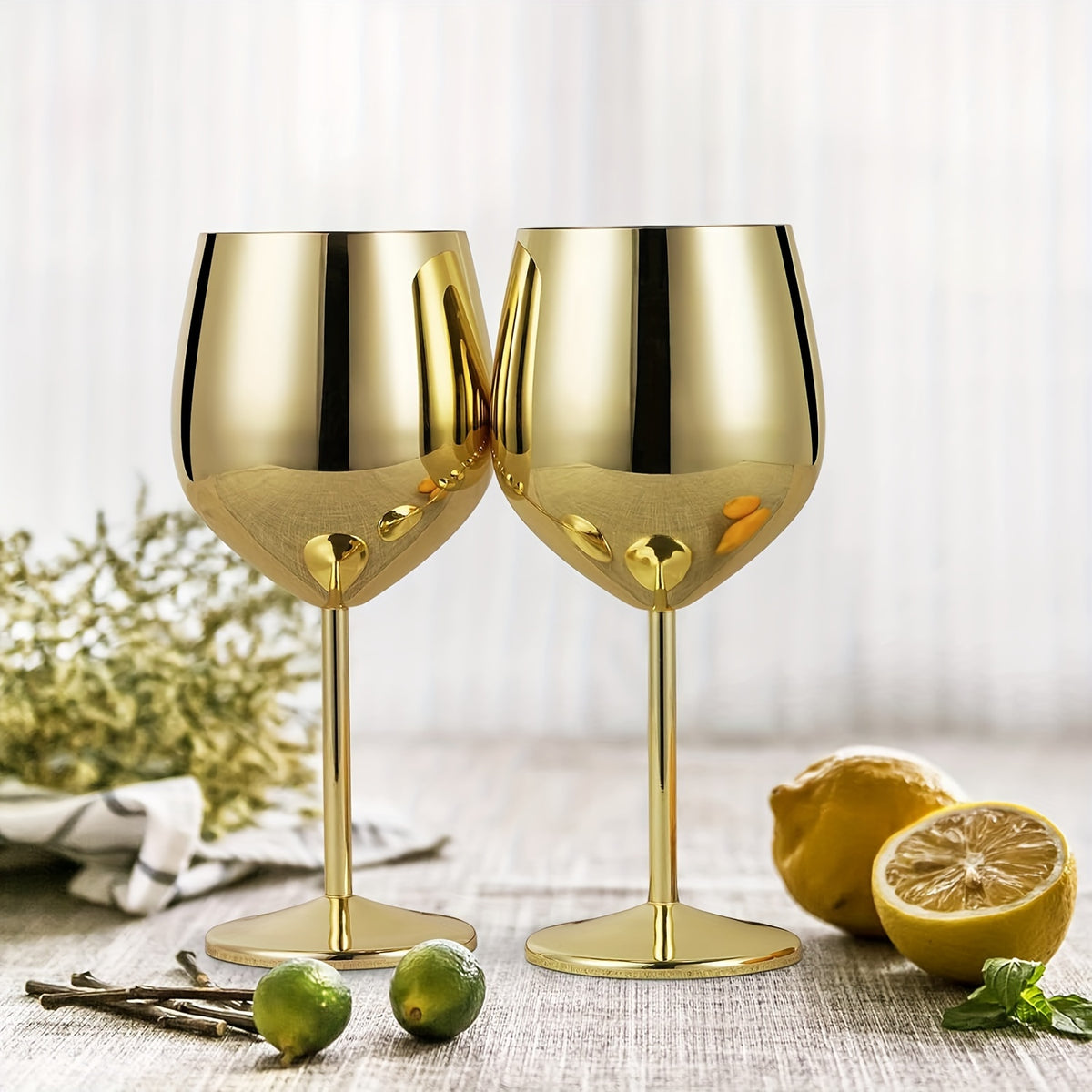 2pcs Stainless Steel Wine & Champagne Glasses - Elegant Metal Goblets in Golden, Silvery, Black, Rose Golden, Red for Dining, Bars, Kitchens, Parties - Reusable, Handwash Only