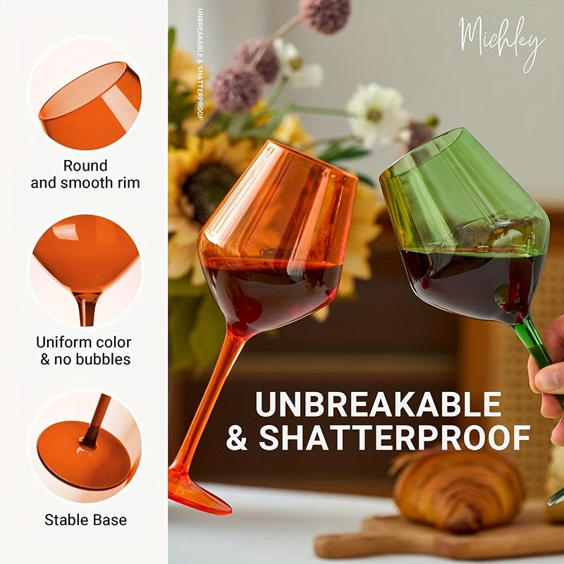 6pcs Colorful Unbreakable Wine Glass Set, 15oz Tritan Plastic Goblets with Long Stems - Dishwasher Safe, Perfect for Parties, Weddings & Outdoor Events