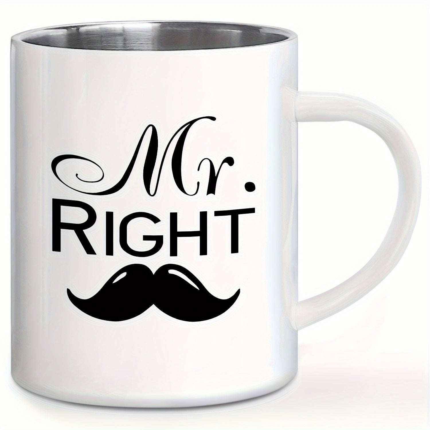 Mr. Right & Mrs. Always Right" 11oz Stainless Steel Coffee Mug - Reusable, BPA-Free Metal Cup with Handle for Couples - Perfect Gift for Anniversary, Valentine's Day, Birthday, Christmas