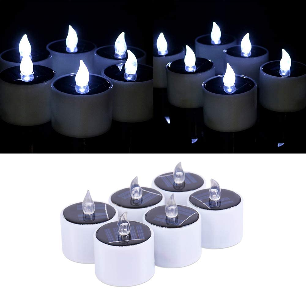 6PCS Waterproof Smokeless Solar Candles Lights Flame Light