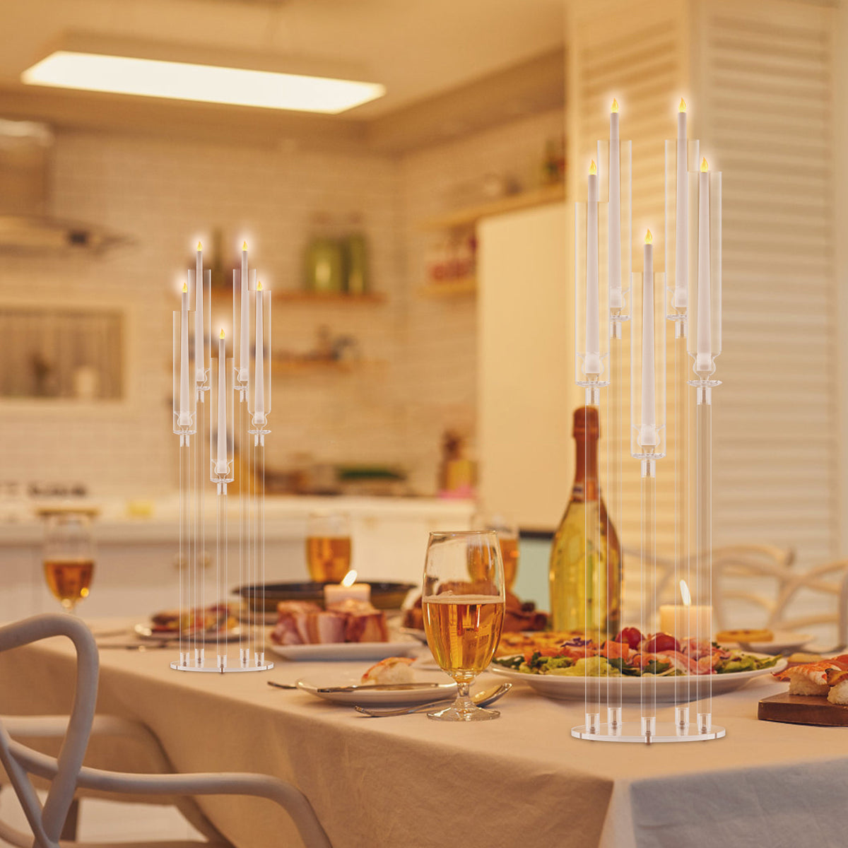 4pcs Candle Holder Centerpiece, High Candle Holder, Clear Candle Cone Candle Holder Holder, 5 Arm Candle Holder Holder with Acrylic Lampshade, Wedding Dinner Candle Ornament (Note that this is an electronic candle holder, can