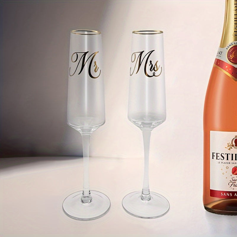 2PCS Hand-Wash Only Glass Champagne Flutes - Reusable, Recyclable Crystal Flute Shape Glasses with Golden Rim - Multipurpose, Ideal for Wedding, Engagement, Parties, Thanksgiving, Christmas, Anniversary Gift