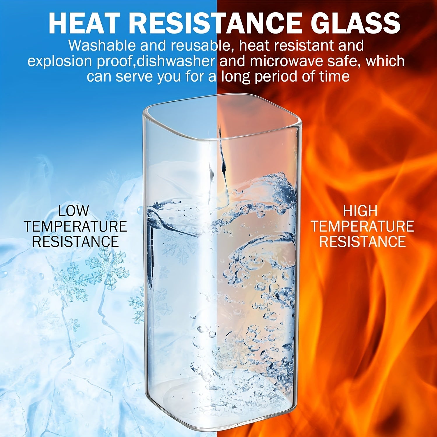 6pcs Glass Cups, 15oz Square Drinking Glasses Set, Square Glass Cups, Thin Highball Glasses Drink Tumbler Set, Clear Tall Glass Cups For Tea Iced Coffee, Water, Juice, Beer, Whiskey, Cocktails, Kitchen Party Home Bar Accessor