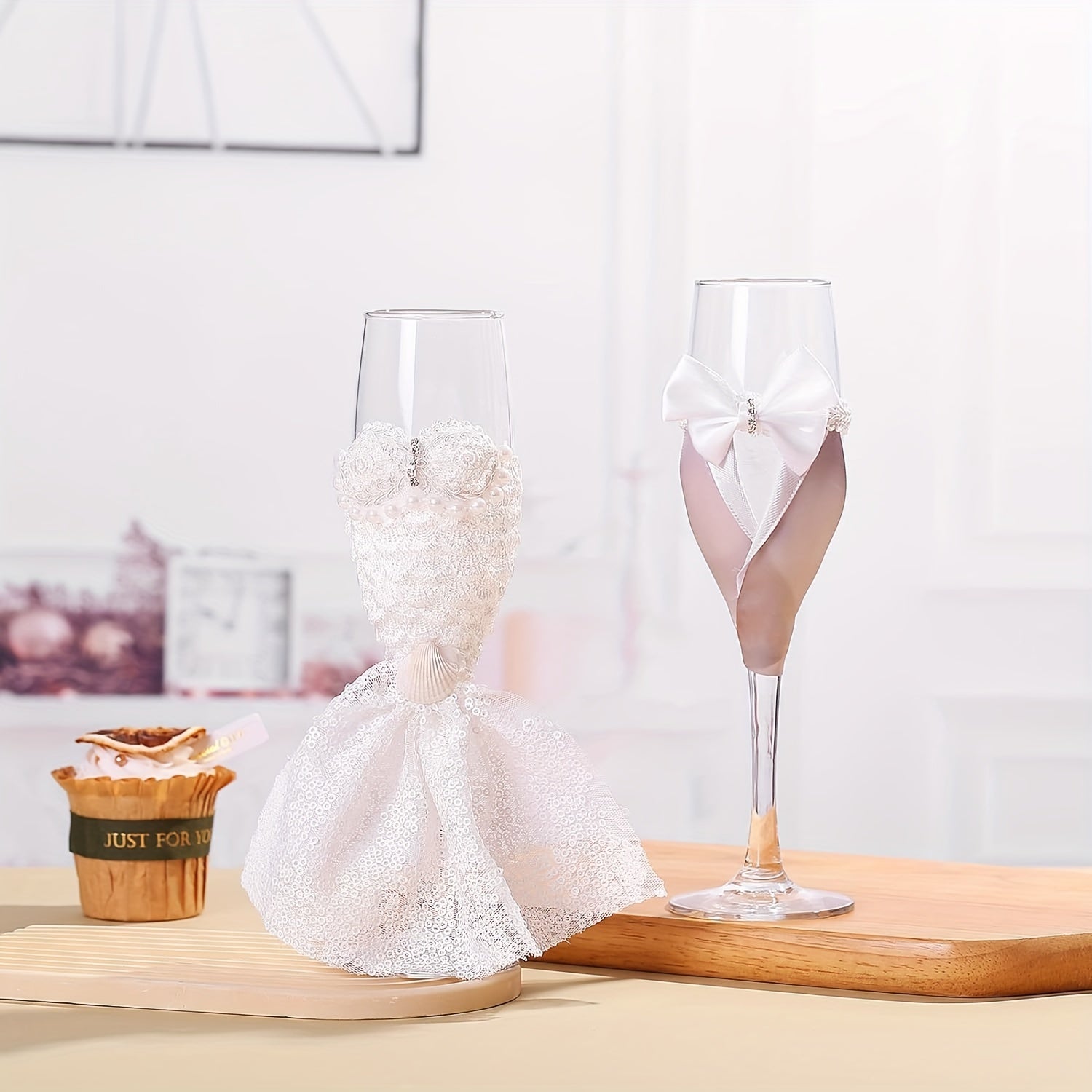 2pcs CZHOMMAGIC Wedding Champagne Flutes Set, Bride and Groom Toasting Glasses, Lead-Free Glass, Hand Wash Only, Reusable, Stemmed, Multipurpose for Cold Beverage, Ideal for Christmas, Hanukkah, Thanksgiving, Valentine'S Day,