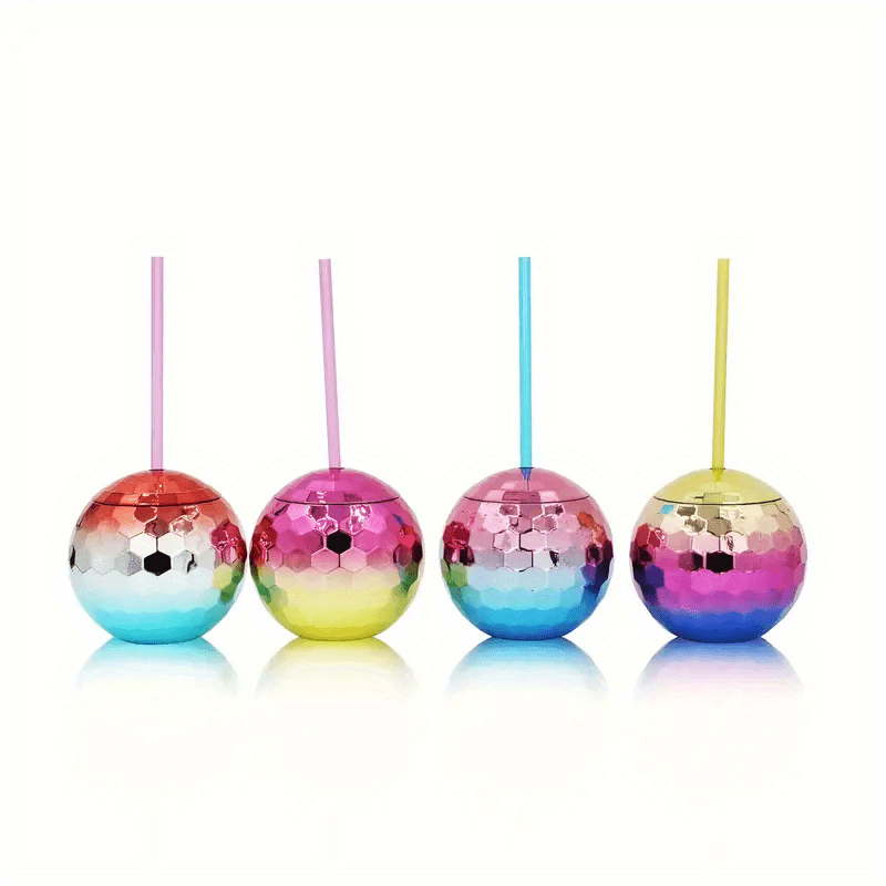 1pc/4pcs, Disco Ball Drink Tumbler With Straw And Lid, 600ml/20oz Shiny Sparkling Party Drinking Cup For Nightclub, Bar, Wedding, And More
