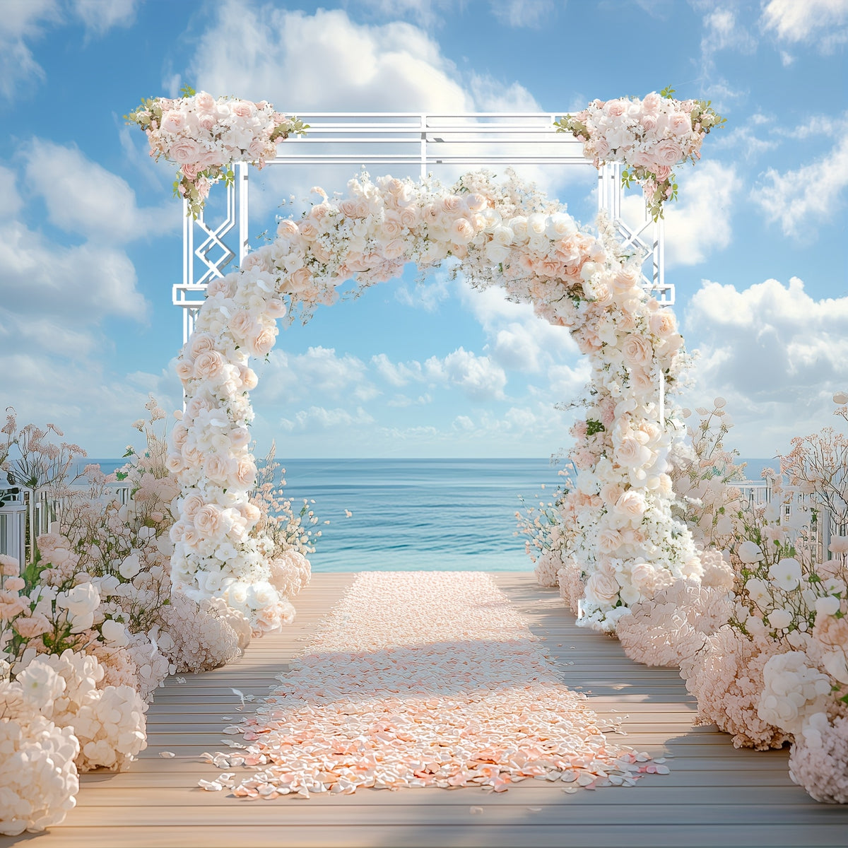 260*259cm Heavy Duty Metal Wedding Arch Backdrop Stand - Large Square Garden Arbor with Sturdy Base, Elegant & Golden Floral Design