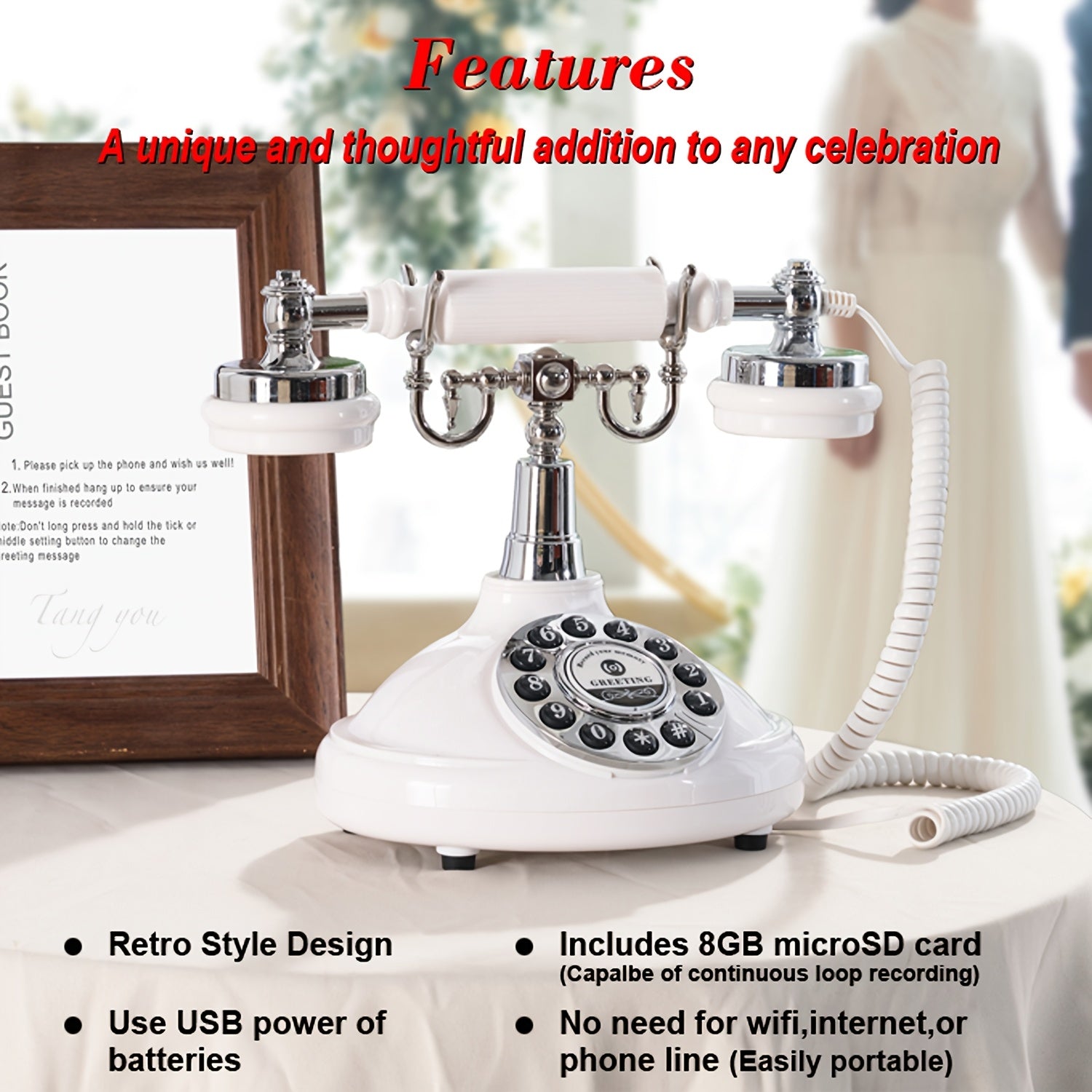 1pc Unique Audio Guestbook Telephone - Record Voice Messages, Leave Heartfelt Wishes, DIY Original Guestbook Phone for Wedding, Party, Gathering - Cherish Memories Forever