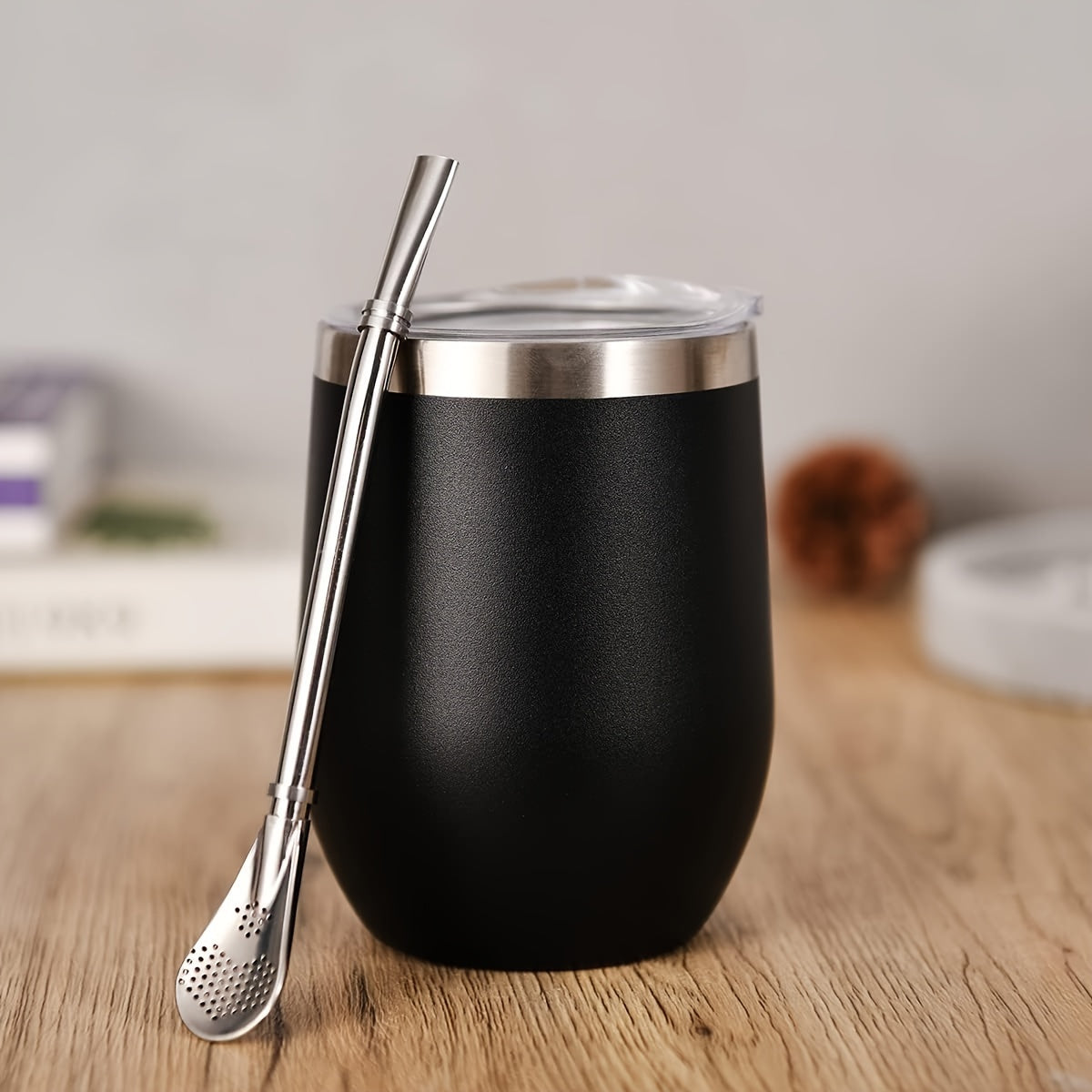 HEPEGA 12oz Stainless Steel Yerba Mate Gourd Set with Lid & Bombilla - Double-Walled, Insulated for Hot or Cold Beverages, Dishwasher Safe, Lead-Free