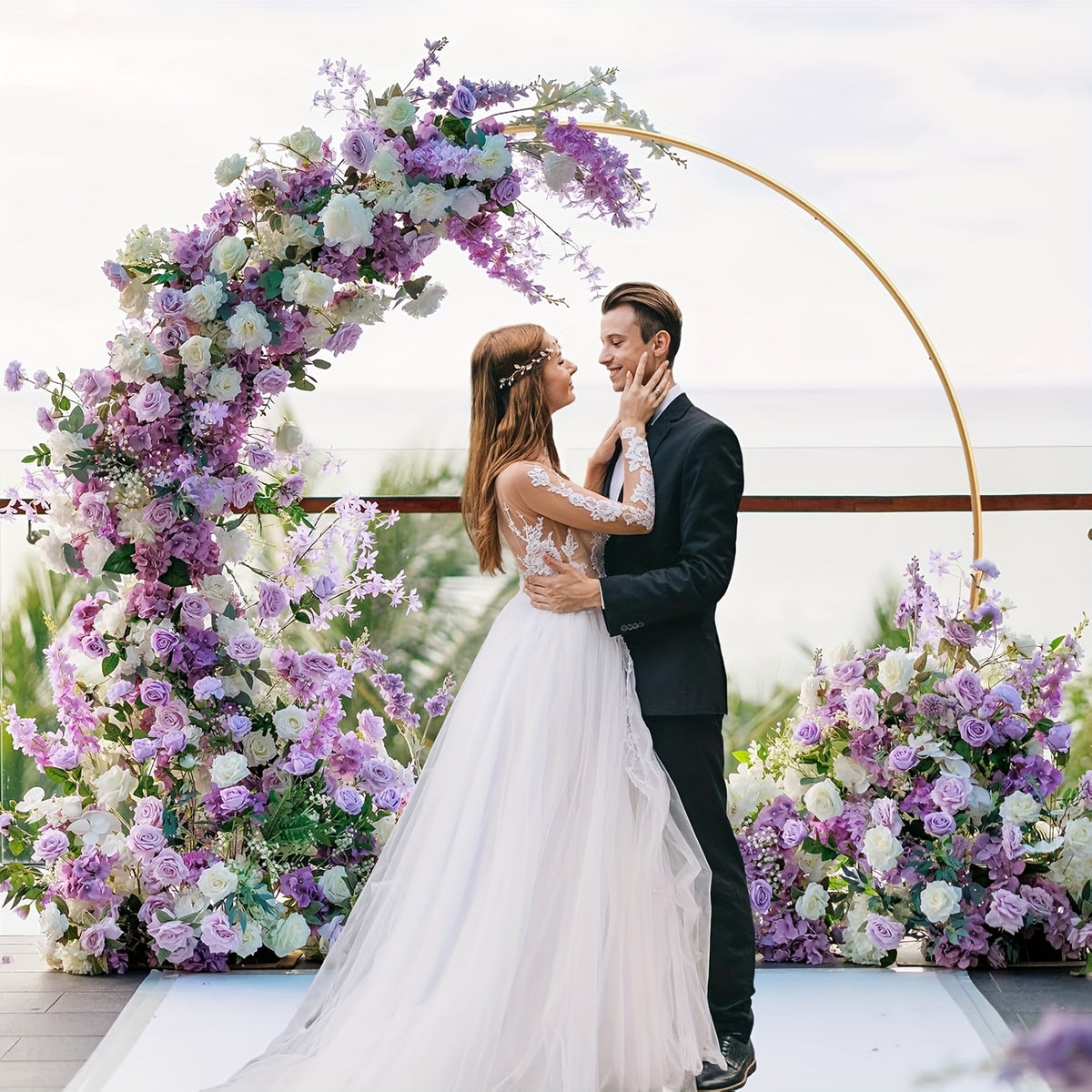PlusFive Round Backdrop Stand, 6.9ft (2.1m) Golden Circle Round Arch Stand, Wedding Arch Frame, Big Size Arch Stands For Wedding Birthday Shower Photo Background Party Decorations