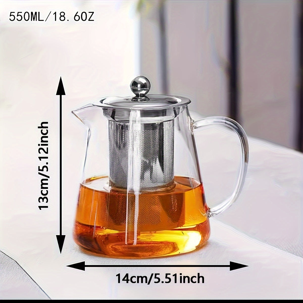 1pc, Glass Teapot, 550ml/750ml/950ml/1300ml Heat Resistant Glass Tea Pot, Summer Winter Drinkware