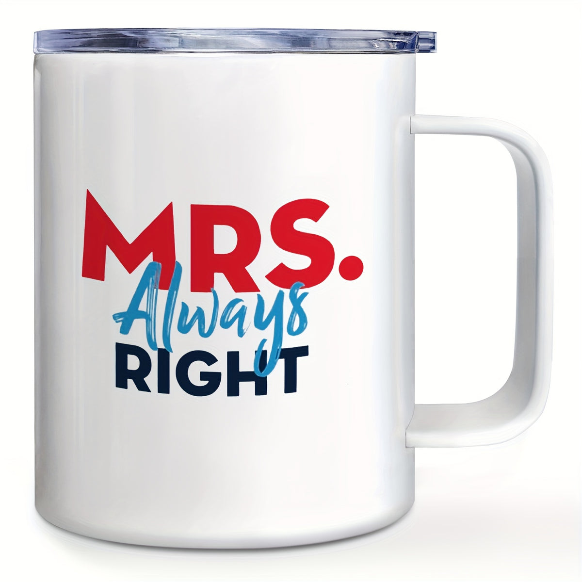 Mr. Right and Mrs. Always Right Stainless Steel Coffee Mug Set with Leak-Proof Lids - Reusable, BPA-Free, Round Novelty Cups for Multipurpose Use - Ideal Adult Gift for Christmas, Hand Wash Only
