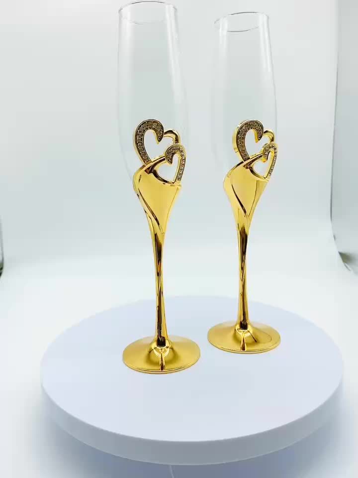 [Popular Choice] Elegant 2pcs Golden Heart Champagne Flute Set - Perfect for Weddings, Anniversaries & Valentine's Day Gifts