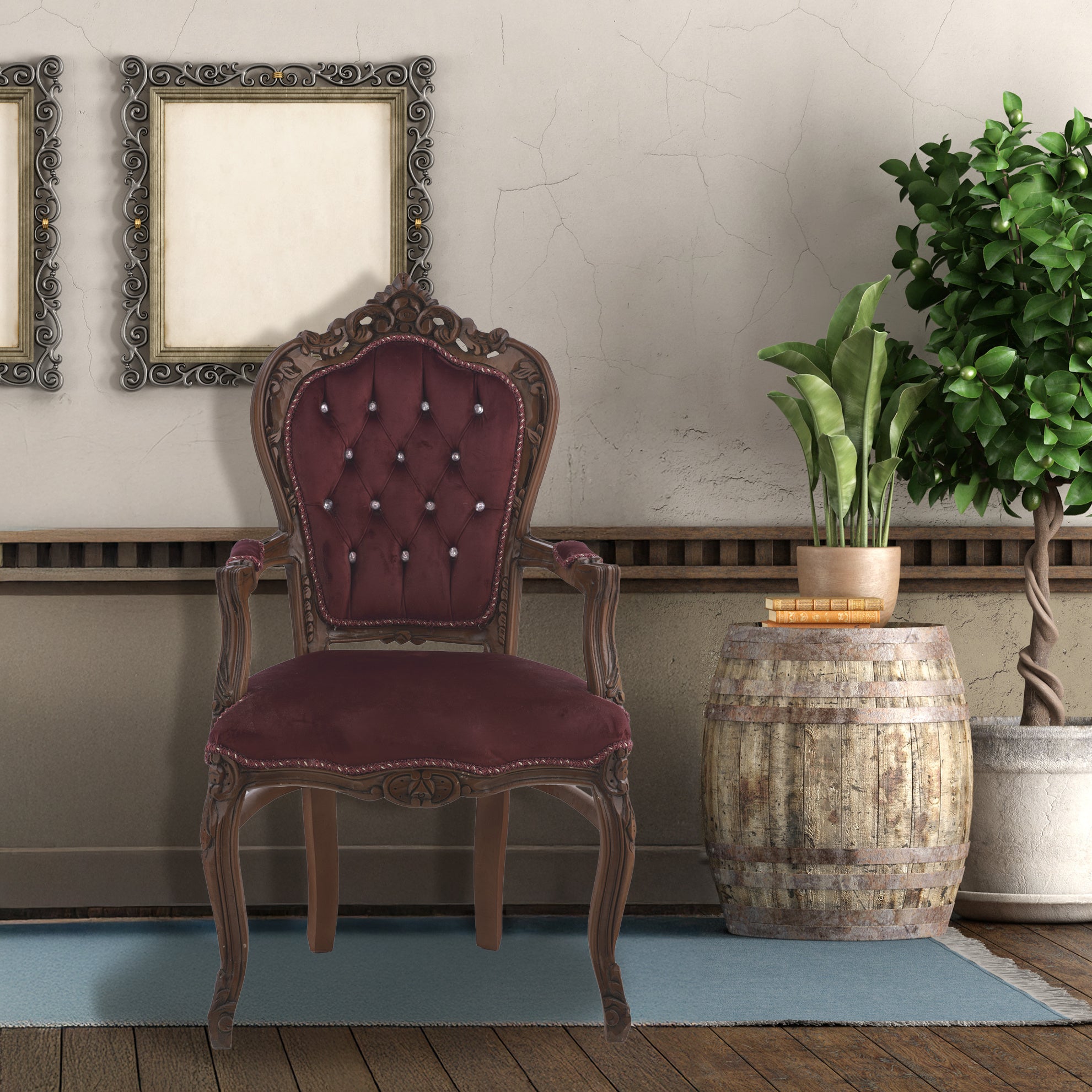 Table Chair Baroque-Style Armchair - Rococo in Solid Wood Decorated