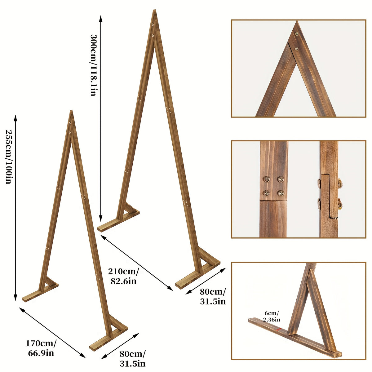 Heavy Duty Two-Tier Rustic Wood Wedding Arch Frame with Sturdy Base - Double Set Indoor/Outdoor A-Frame Design, Easy Assembly with Wrench Included, Large Sturdy Base & Triangular Stability for Weddings, Parties, Photo Booths,