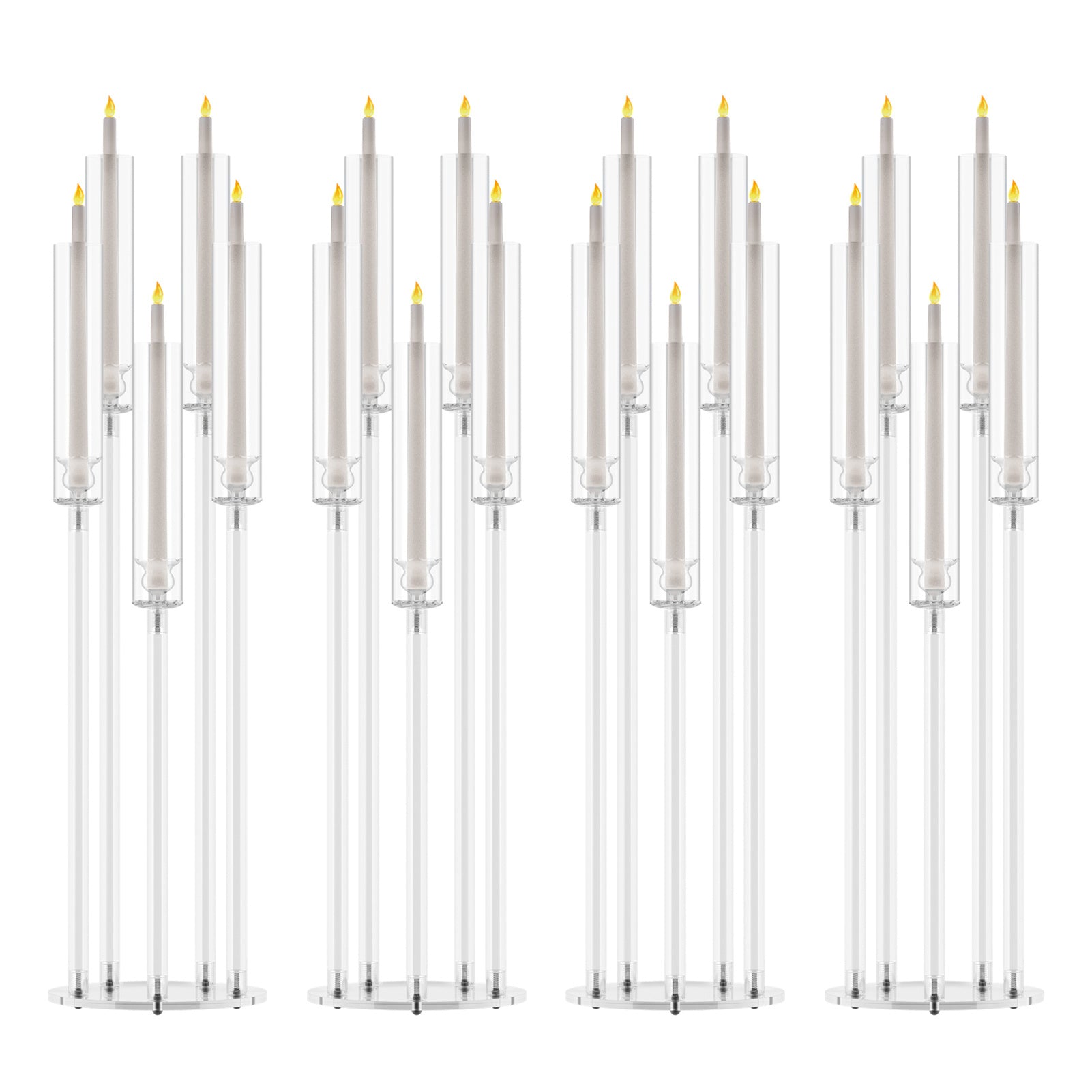 4pcs Candle Holder Centerpiece, High Candle Holder, Clear Candle Cone Candle Holder Holder, 5 Arm Candle Holder Holder with Acrylic Lampshade, Wedding Dinner Candle Ornament (Note that this is an electronic candle holder, can