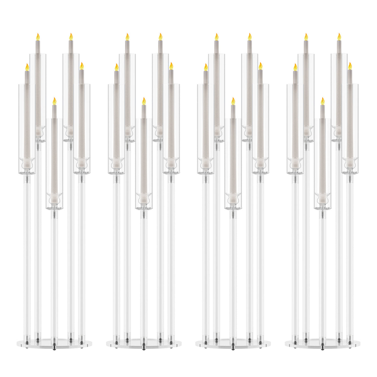 4pcs Candle Holder Centerpiece, High Candle Holder, Clear Candle Cone Candle Holder Holder, 5 Arm Candle Holder Holder with Acrylic Lampshade, Wedding Dinner Candle Ornament (Note that this is an electronic candle holder, can